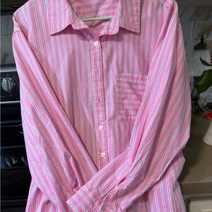 Classic ladies pink  Stripe Button-Up Shirt